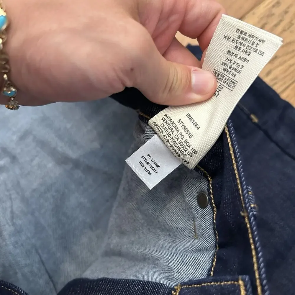 NEW Patagonia Flannel Lined Performance Straight Stretch Dark Wash Jeans 35x32